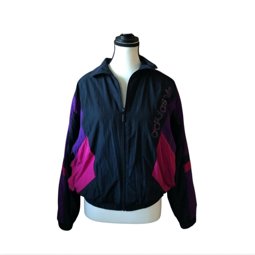 Retro style Adidas black, magenta and purple windbreaker jacket